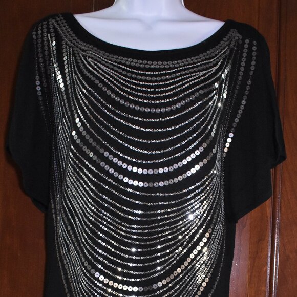 Cache Black Sequin Blouse Size M Embellished Sparkle Top Party Evening Glam - Picture 7 of 16